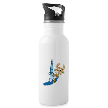 WINDSURFER - SURFER - HASE - TIER - KIND - BABY - Trinkflasche mit integriertem Trinkhalm - Weiß - Rechts