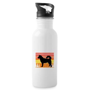 Ostsibirische Laika Hund Silhouette Retro Sonnenuntergang - Trinkflasche mit integriertem Trinkhalm - Weiß - Rechts