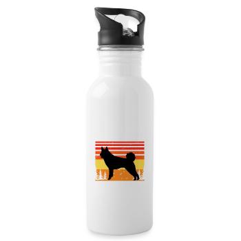 Jamthund Dog Lover Silhouette Vintage Sunset - Water bottle with straw - white - Right
