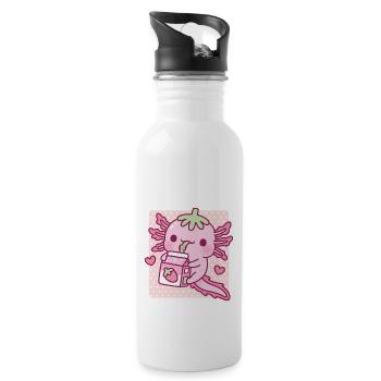 Süßer Axolotl liebt japanische Erdbeermilch - Trinkflasche mit integriertem Trinkhalm - Weiß - Rechts