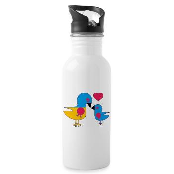 Mother bird and her baby - Water bottle with straw - white - Right