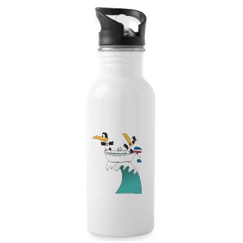 PINGUINE - WELLENREITER - BOOT - SURFER - LIEBE - Trinkflasche mit integriertem Trinkhalm - Weiß - Rechts