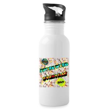 Rauche Haschisch jeden Tag - WeedPicture_1 - 2023 - Trinkflasche mit integriertem Trinkhalm - Weiß - Rechts