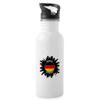 Munich Skyline Germany Flag Travel Souvenir - Water bottle with straw - white - Right