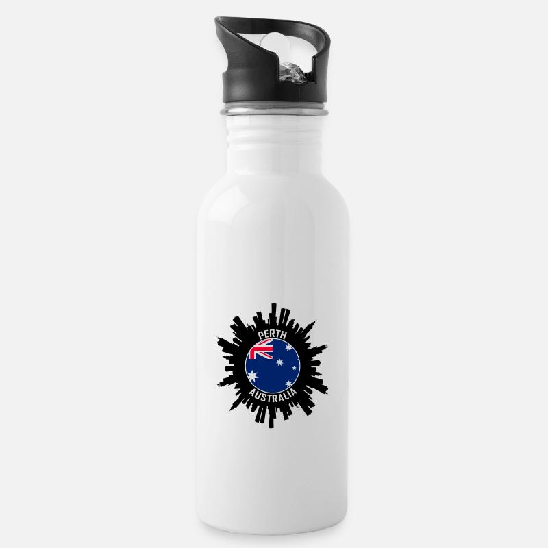 Perth Skyline Australien Flagge Reise Souvenir - Trinkflasche mit integriertem Trinkhalm - Weiß
