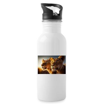 2 Löwen in der Wildnis - Eine aufregende Begegnung - Trinkflasche mit integriertem Trinkhalm - Weiß - Rechts