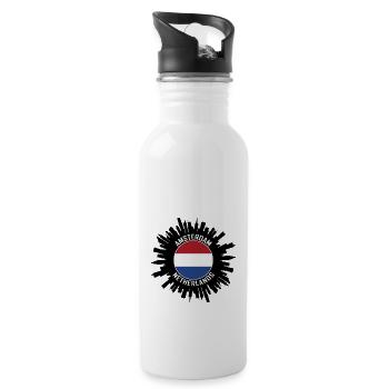 Amsterdam Skyline Netherlands Flag Travel Souvenir - Water bottle with straw - white - Right