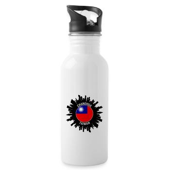 Changhua Skyline Taiwan Flag Travel Souvenir - Water bottle with straw - white - Right