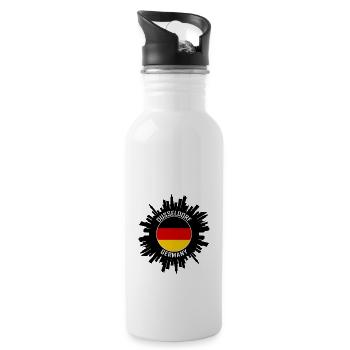 Dusseldorf Skyline Germany Flag Travel Souvenir - Water bottle with straw - white - Right
