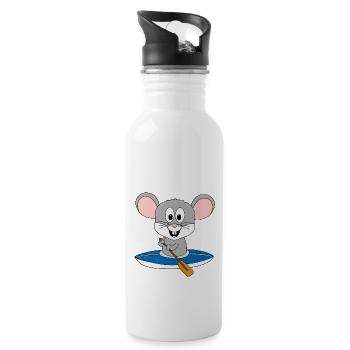 MAUS - KAJAK - WASSERSPORT - KANU - TIER - Trinkflasche mit integriertem Trinkhalm - Weiß - Rechts