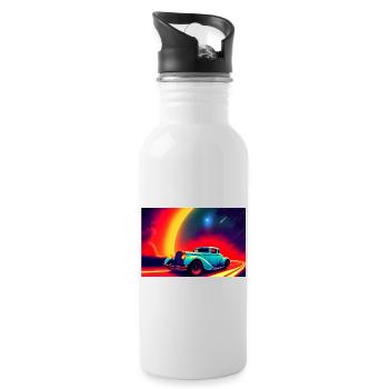 Hot Rod im Sonnenuntergang - Trinkflasche mit integriertem Trinkhalm - Weiß - Rechts