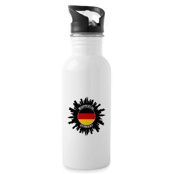 Wuppertal Skyline Germany Flag Travel Souvenir - Water bottle with straw - white - Right