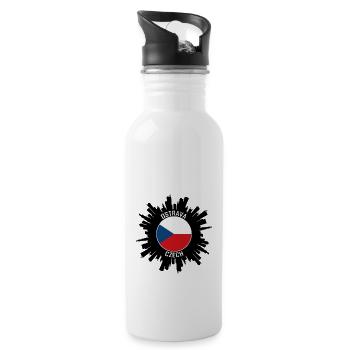 Ostrava Skyline Czech Flag Travel Souvenir - Water bottle with straw - white - Right