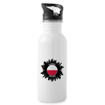Gliwice Skyline Poland Flag Travel Souvenir - Water bottle with straw - white - Right
