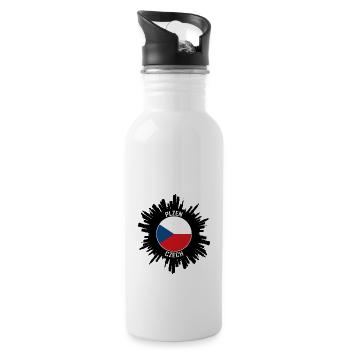 Pilsen Skyline Tschechische Flagge Reise-Souvenir - Trinkflasche mit integriertem Trinkhalm - Weiß - Rechts