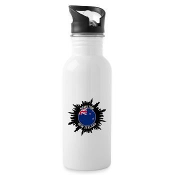 Hamilton Skyline Neuseeland Flagge Reise-Souvenir - Trinkflasche mit integriertem Trinkhalm - Weiß - Rechts