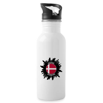 Odense Skyline Denmark Flag Travel Souvenir - Water bottle with straw - white - Right