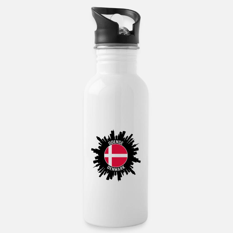 Odense Skyline Dänemark Flagge Reise-Souvenir - Trinkflasche mit integriertem Trinkhalm - Weiß