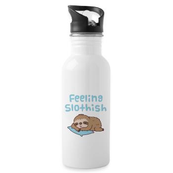 Cute Sleeping Sloth Feeling Slothish - Water bottle with straw - white - Right