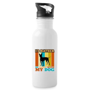 American Hairless Terrier Dog Silhouette Retro - Water bottle with straw - white - Right