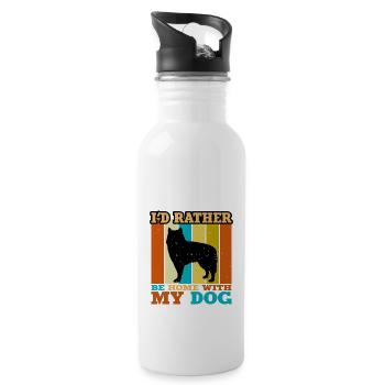 Alaskan Malamute Dog Lover Silhouette Retro Sunset - Water bottle with straw - white - Right