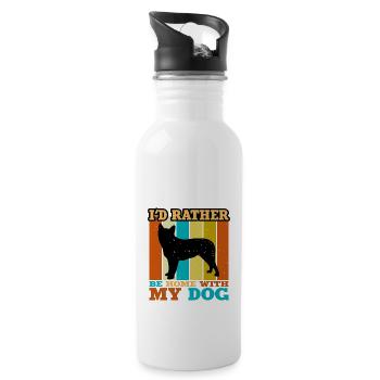 Blue Heeler Dog Lover Silhouette Vintage Sunset - Water bottle with straw - white - Right
