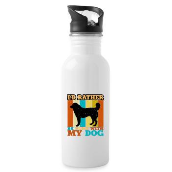Bukowina Schäferhund Liebe Silhouette Retro Sonnenuntergang - Trinkflasche mit integriertem Trinkhalm - Weiß - Rechts