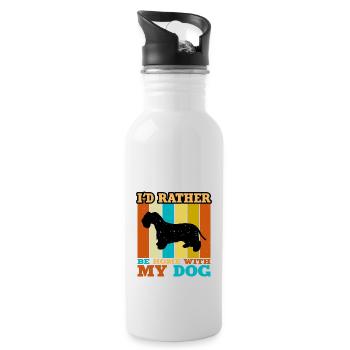Cesky Terrier Hundeliebhaber Silhouette Vintage Sonnenuntergang - Trinkflasche mit integriertem Trinkhalm - Weiß - Rechts