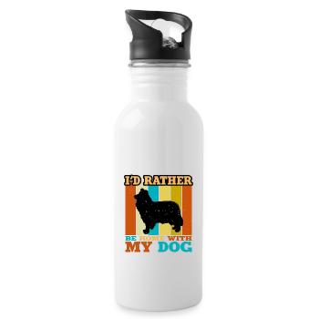 Collie Rough Dog Lover Silhouette Vintage Sunset - Water bottle with straw - white - Right