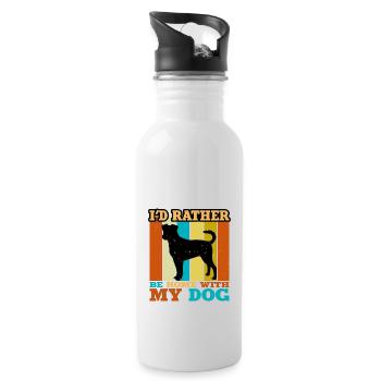 Chien de ferme suédois danois Silhouette Retro Coucher de soleil - Gourde avec paille intégrée - blanc - Droite