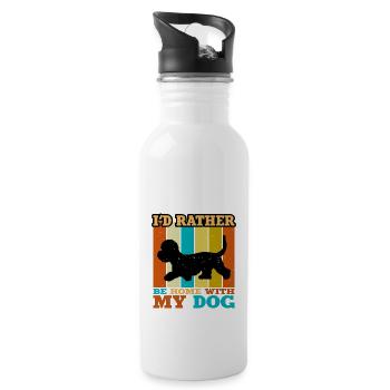 Dandie Dinmont Terrier Dog Silhouette Retro Sunset - Water bottle with straw - white - Right