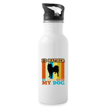 Husky Dog Silhouette Vintage Sunset pour les amoureux des chiens - Gourde avec paille intégrée - blanc - Droite