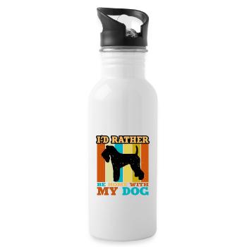 Kerry Blue Terrier Hund Silhouette Retro Sonnenuntergang - Trinkflasche mit integriertem Trinkhalm - Weiß - Rechts