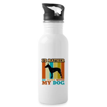 Manchester Terrier Dog Silhouette Retro Sunset - Water bottle with straw - white - Right