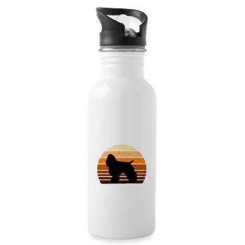 American Cocker Spaniel Dog Silhouette Retro Sun - Water bottle with straw - white - Right