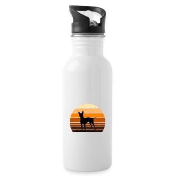 American Hairless Terrier Dog Silhouette Retro - Water bottle with straw - white - Right