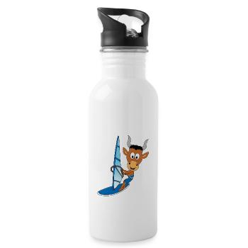 WINDSURFEN - SURFEN - STIER - BULLE - TIER - Trinkflasche mit integriertem Trinkhalm - Weiß - Rechts