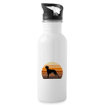 Braque Francais Dog Love Silhouette Vintage Sunset - Water bottle with straw - white - Right