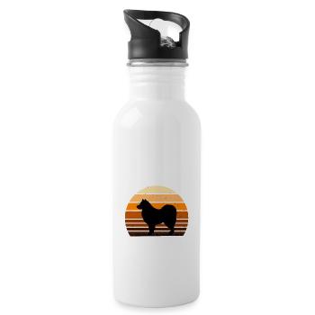 Finnish Lapphund Dog Lover Silhouette Retro Sunset - Water bottle with straw - white - Right