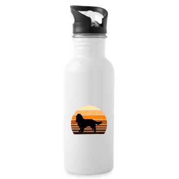 English Springer Spaniel Dog Silhouette Retro Sun - Water bottle with straw - white - Right