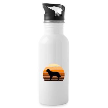 Golden Retriever Dog Lover Silhouette Retro Sunset - Water bottle with straw - white - Right