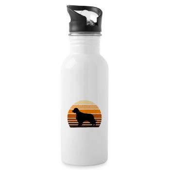 Welsh Springer Spaniel Dog Silhouette Retro Sunset - Water bottle with straw - white - Right