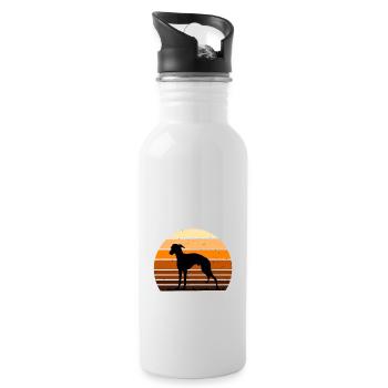 Rampur Greyhound Dog Lover Silhouette Retro Sunset - Water bottle with straw - white - Right