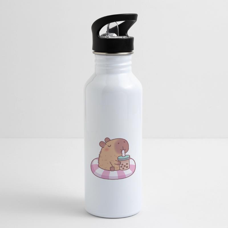 Cute Capybara On Pool Float Drinking Bubble Tea Water bottle with straw