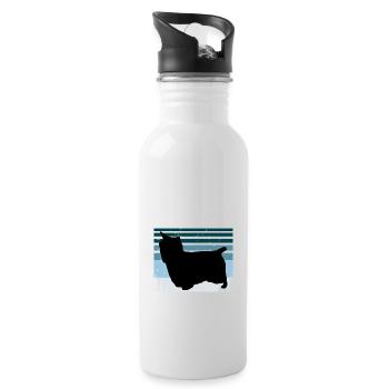 Australian Silky Terrier Dog Silhouette Retro Sun - Water bottle with straw - white - Right