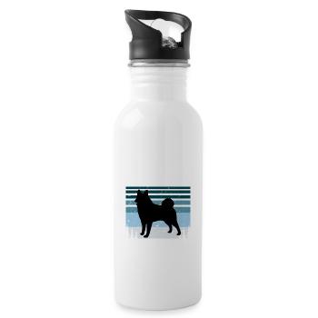 Schwarzer norwegischer Elchhund Hund Silhouette Retro Sonne - Trinkflasche mit integriertem Trinkhalm - Weiß - Rechts