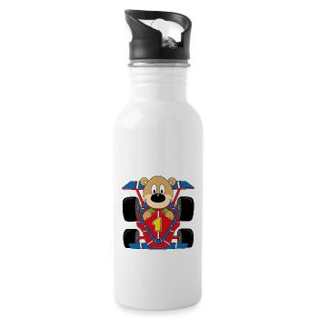 TEDDY - BÄR - RENNFAHRER - AUTO - MOTORSPORT - Trinkflasche mit integriertem Trinkhalm - Weiß - Rechts