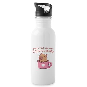 Niedliche Capybara Beginnen Sie Ihren Tag mit Capyuccino-Kaffee - Trinkflasche mit integriertem Trinkhalm - Weiß - Rechts