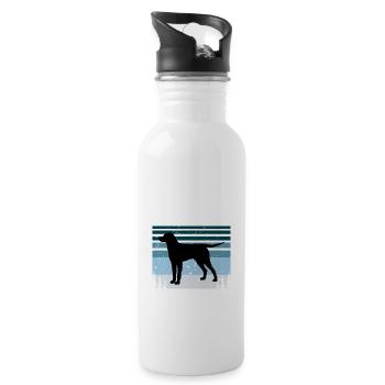 Curly Coated Retriever Hund Silhouette Retro Sonnenuntergang - Trinkflasche mit integriertem Trinkhalm - Weiß - Rechts