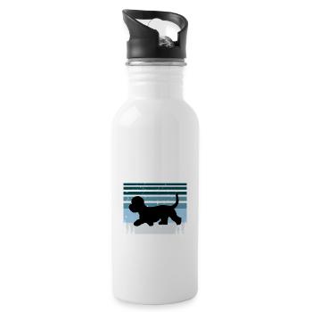 Dandie Dinmont Terrier Dog Silhouette Retro Sunset - Water bottle with straw - white - Right